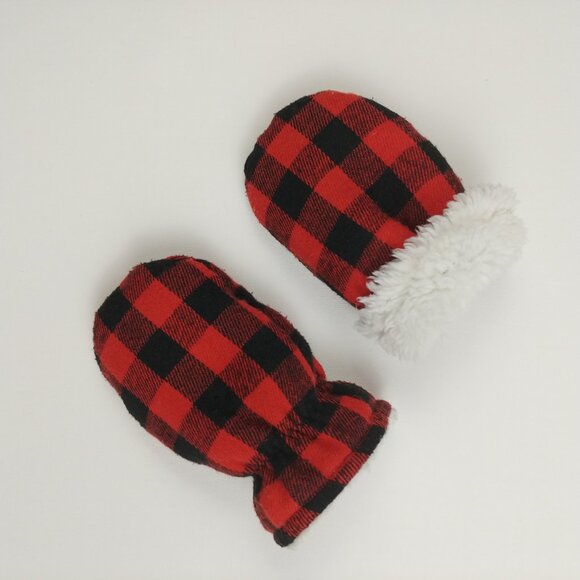 Joe Fresh Buffalo Plaid Sherpa Mittens 12-24 Months - Picture 7 of 7